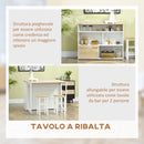 Isola da Cucina con Piano a Ribalta 116x79,5x91 cm in MDF Bianco e Legno Naturale