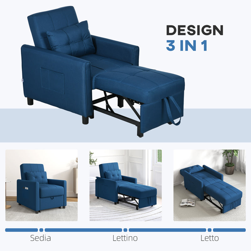 Poltrona Letto Reclinabile su 3 Livelli con Cuscino Extra 69x82x85 cm Blu  