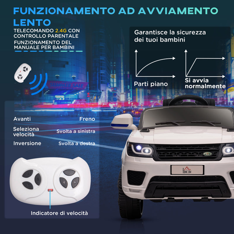 Macchina Elettrica per Bambini con Telecomando Luci LED e Clacson Bianco 