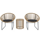 Set da Giardino 3 Pezzi con 2 Sedie con Cuscini e Tavolino a Cilindro con Piano in Vetro in Rattan PE Legno e Nero   