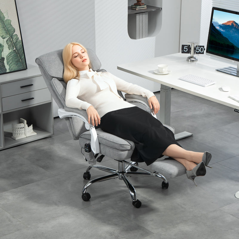 Sedia da Ufficio Massaggiante e Riscaldata Poggiapiedi Estraibile Grigio    