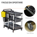 Carrello Pulizie Professionale 3 Livelli 110x50x92 cm in Plastica e Alluminio Grigio