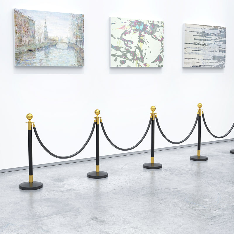 Colonnine Segnapercorso con Corda Vellutata Base Riempibile in Acciaio Inox Ø32x96 cm Nero e Oro 