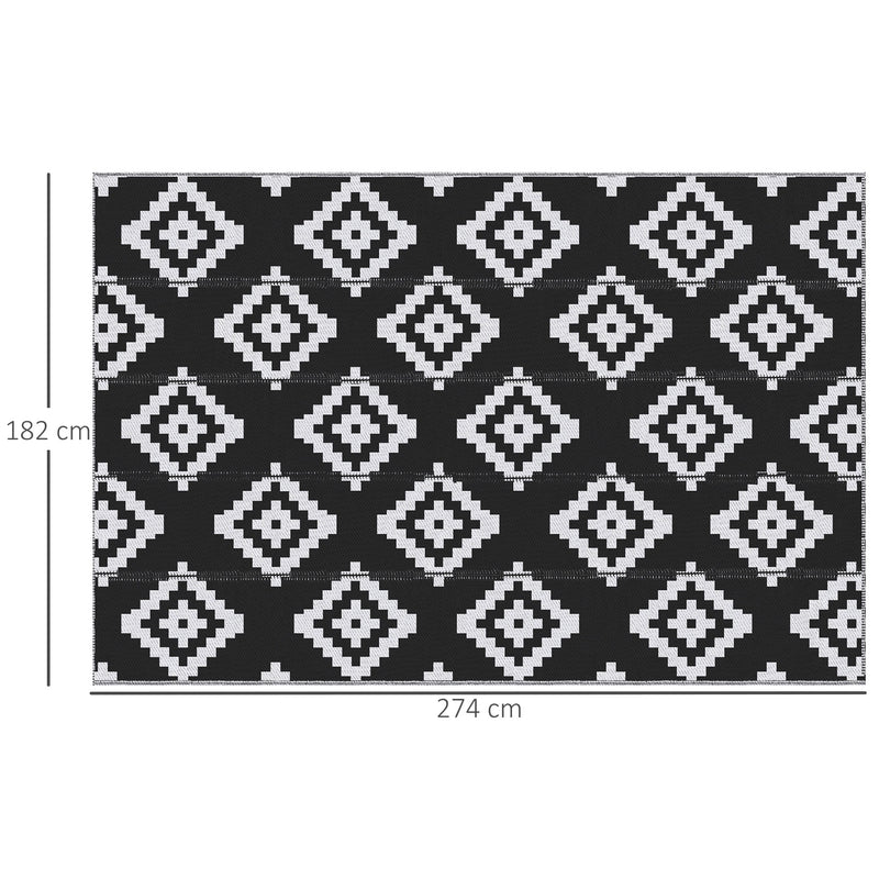 Tappeto da Esterno Reversibile 182x274 cm con Fantasia Geometrica Nero e Bianco   