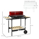 Barbecue a Carbonella 103x47x95 cm con Griglia Regolabile e 3 Ripiani in Metallo e Legno Rosso  