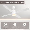 Ventilatore da Soffitto con Luce LED Ø130 cm 3 Velocità e Motore Reversibile Bianco e Legno