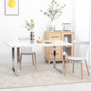 Tavolo Rettangolare 155x85x75 cm Max 6-8 Persone in MDF e Acciaio Effetto Marmo Bianco