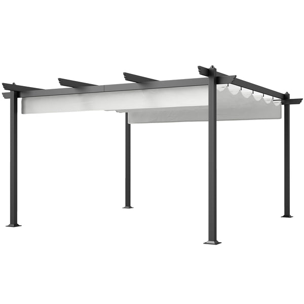 Gazebo da Giardino Pergola 390x390x223 cm con Tettuccio Retrattile 8 Viti e 8 Picchetti in Alluminio Poliestere e Metallo Bianco sconto