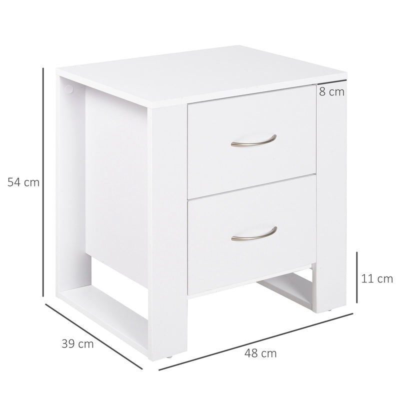 Comodino Moderno  con 2 Cassetti per Camera da Letto 48x39x54 cm in Legno Bianco