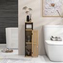 Mobiletto Bagno con Ripiano Aperto e Armadietto 18x18x75 cm in Bambù e MDF Nero e Color Legno