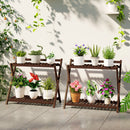 Set 2 Portapiante a 2 Livelli 73x36x64 cm con Design a Doghe in Legno Marrone  