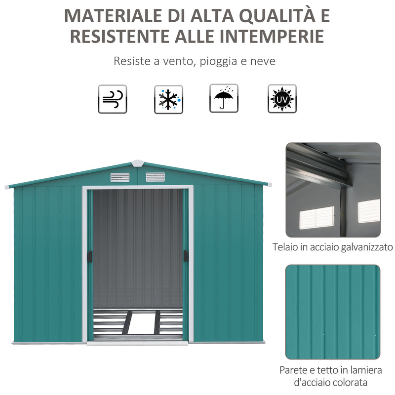 Casetta Box da Giardino 260x206x179 cm in Acciaio Verde