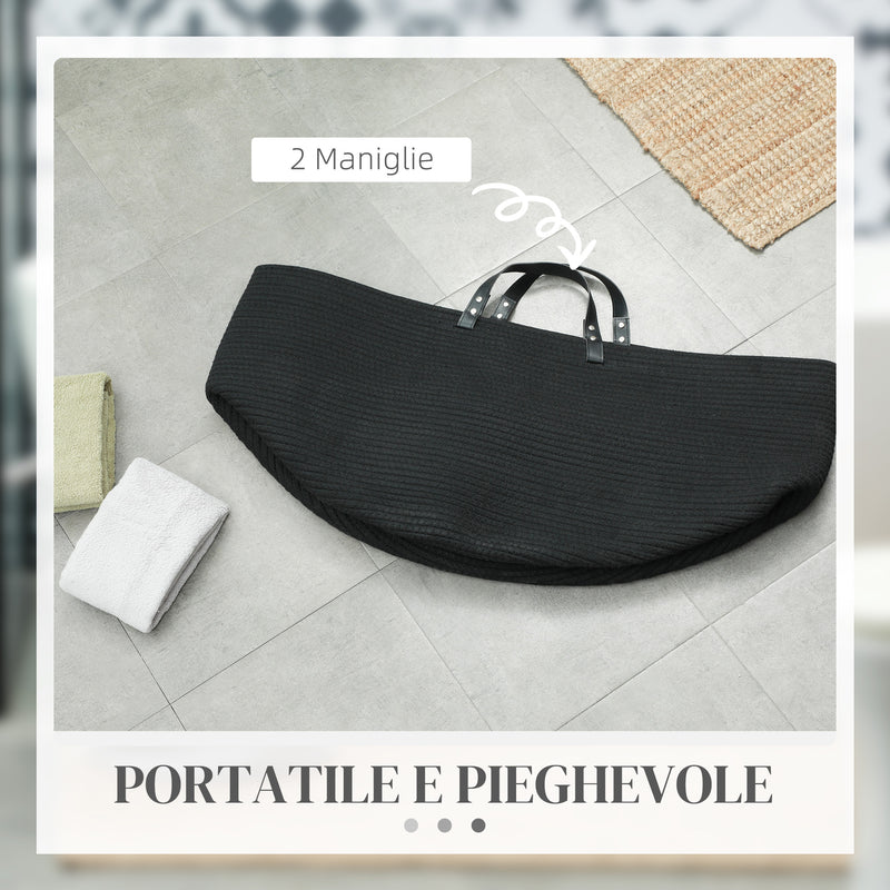 Cesto Portabiancheria Pieghevole con Manici 88L Ø56x35.5 cm in Cotone Naturale Nero 