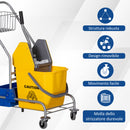 Carrello Pulizie Professionale con Strizzatore Secchio 25L e Ripiano Blu e Giallo 