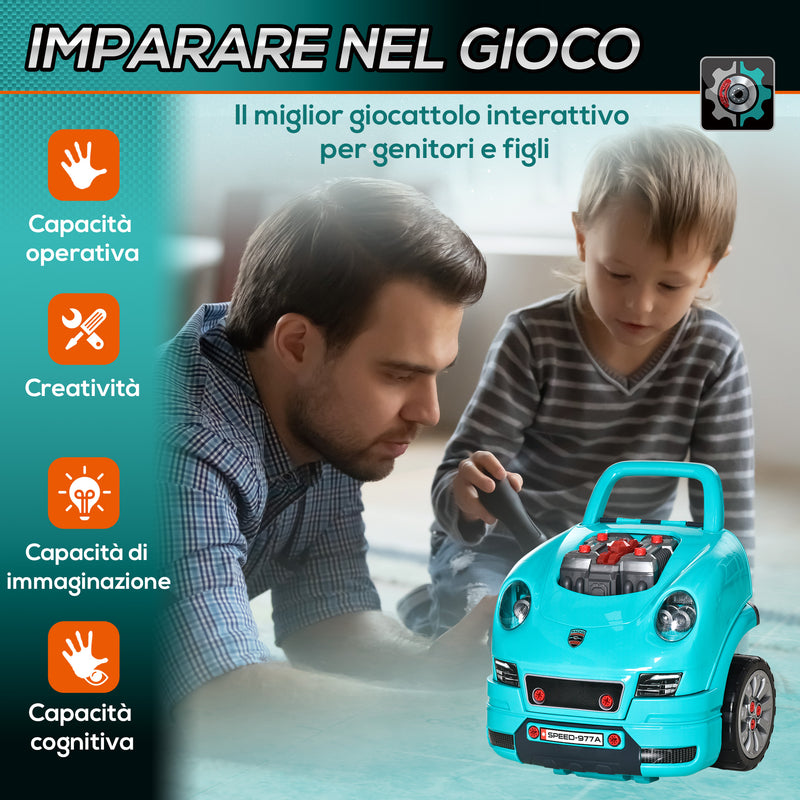 Officina Camion Giocattolo per Bambini 40x39x47 cm con 61 Accessori Nero e Azzurro  