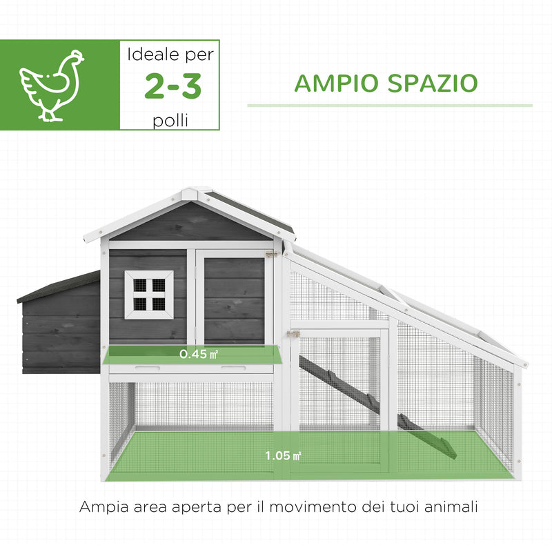 Pollaio Gabbia per Galline 178x95x100 cm in Legno con Tetto Impermeabile Grigio