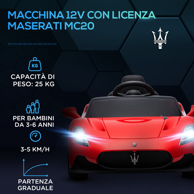 Macchina Elettrica per Bambini Licenza Maserati MC20 Velocità 3-5km/h Rosso 