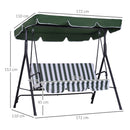 Dondolo da Giardino a 3 Posti 172x110x153 cm con Tettuccio Inclinabile e Cuscini Verde   