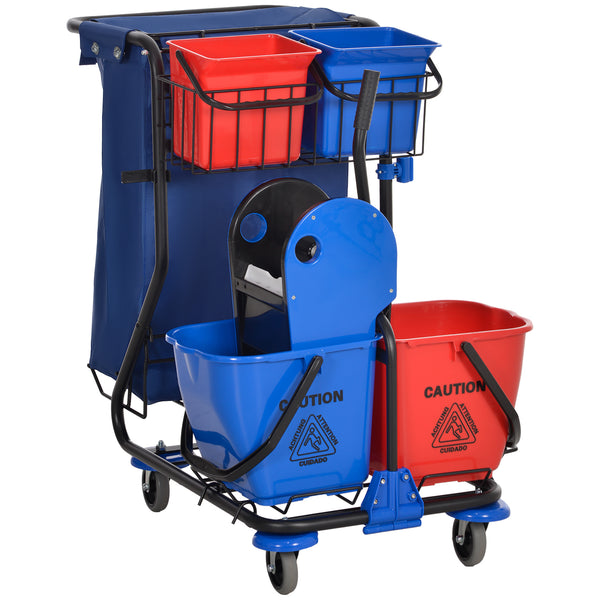 Carrello Pulizie Professionale 4 Secchi Strizzatore e Sacco Rosso Blu e Nero acquista