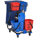 Carrello Pulizie Professionale 4 Secchi Strizzatore e Sacco Rosso Blu e Nero 