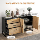 Credenza con 3 Cassetti e Armadietto Ante Soft-Close 140x35x75 cm Legno Naturale e Nero   