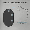 Specchio per Bagno Ovale a 3 Ganci 40x70x3 cm in Lega di Alluminio e Vetro Nero