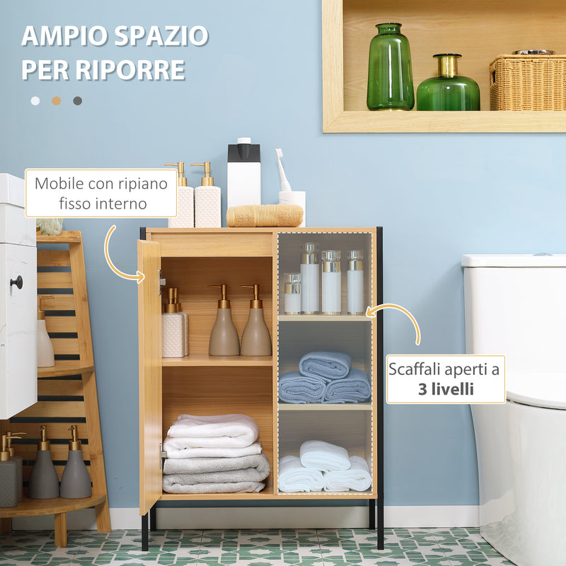 Mobiletto da Bagno 3 Ripiani e Armadietto 60x28x80 cm in Truciolato e Acciaio Legno e Nero