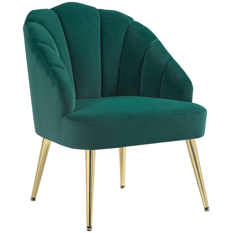 Poltrona a Conchiglia Stile Art Deco 63x65x84 cm in Velluto Verde  
