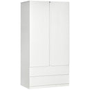 Armadio Guardaroba con Appendiabiti 100x60x200 cm 2 Cassetti in Truciolato  Bianco
