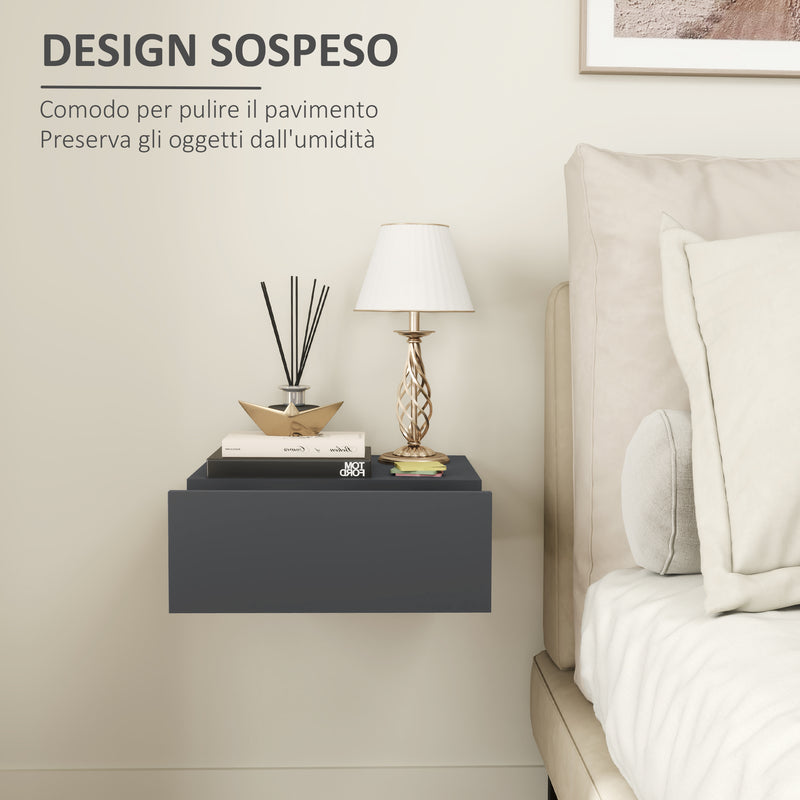 Comodino Sospeso Moderno 40x30x15 cm con Cassetto in Legno Nero   