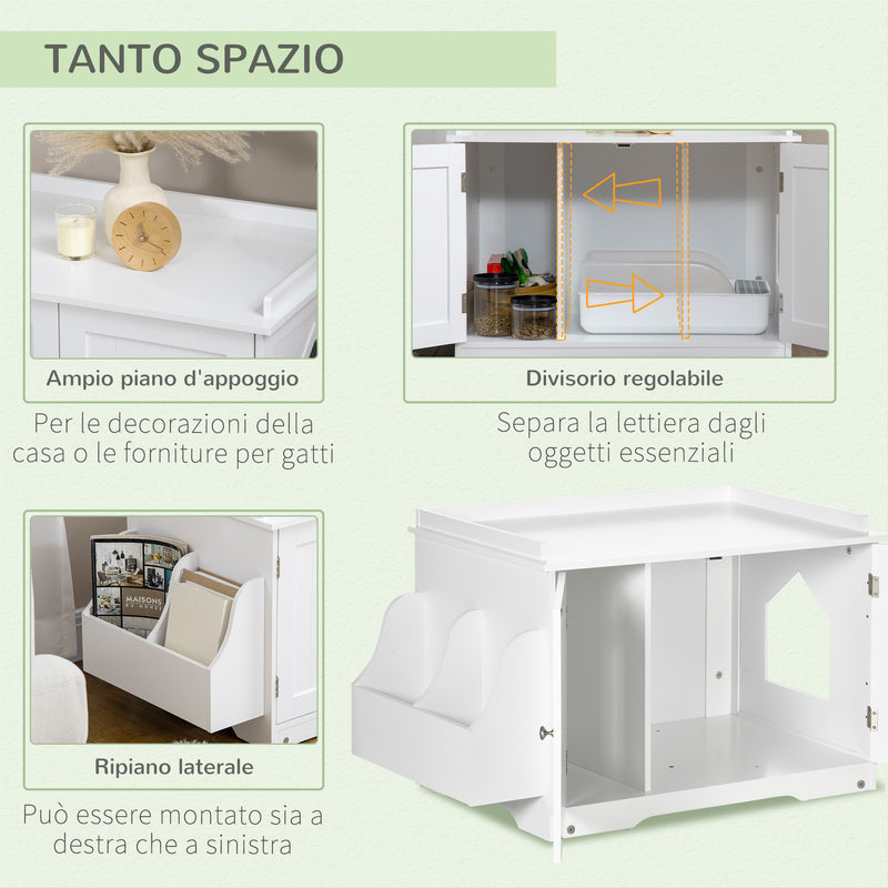 Mobile Lettiera per Gatti a 2 Ante con Divisorio Interno Regolabile 86x48x52 cm Bianco  