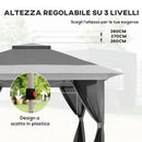 Gazebo da Giardino Pop-Up 356x356x280 cm Altezza Regolabile e Protezione UPF50+ Borsa con Ruote Grigio   