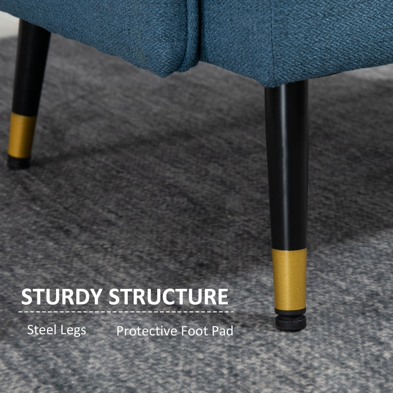 Poltrona Imbottita 76x68x80 cm  in Tessuto Effetto Lino Blu