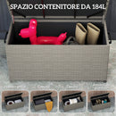 Baule da Esterno 102x52x52 cm Capacità 184L Rivestimento Interno Impermeabile Effetto Rattan Grigio  