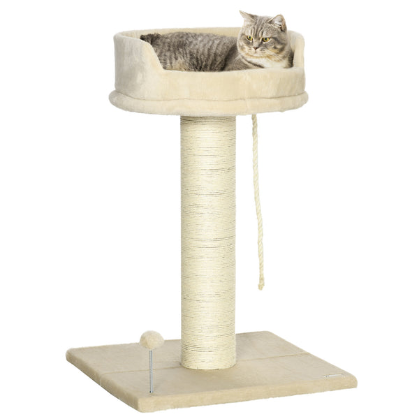 Albero Tiragraffi per Gatti 55x55x83 cm con Lettino e Pallina in Peluche e Sisal Beige sconto