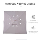 Ombrellone da Giardino 300x300x297H cm con 8 Stecche e Copertura Parasole a 2 Livelli in Bambù Grigio 
