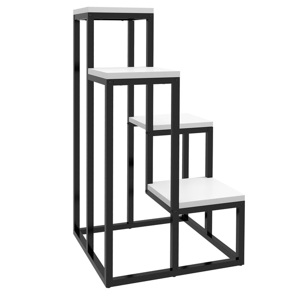 Scaffale per Piante a 4 Livelli 34x34x70 cm in Acciaio e Legno Bianco e Nero prezzo