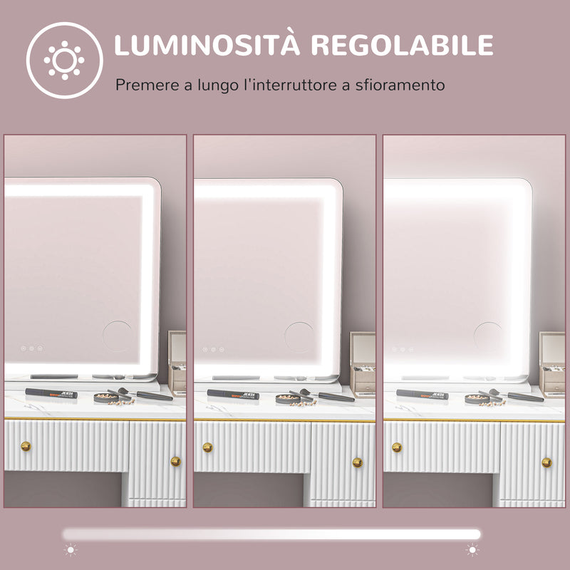 Specchio Trucco 80x62x14 cm con LED Regolabili Touch e Ingranditore 10x    