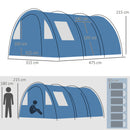 Tenda da Campeggio per 5-6 Persone 475x315x215 cm con 2 Porte Finestre e Tasche Portaoggetti Blu