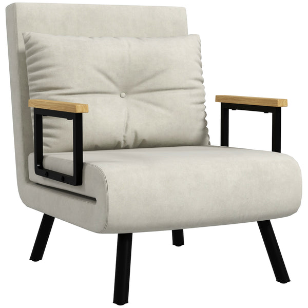 online Poltrona Letto Singolo Reclinabile con Cuscino Sfoderabile in Tessuto Effetto Lino Crema