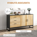 Credenza con 3 Cassetti e Armadietto Ante Soft-Close 140x35x75 cm Legno Naturale e Nero   