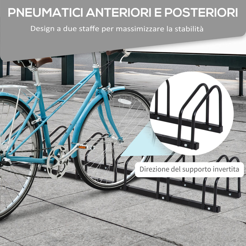 Rastrelliera Porta Biciclette 6 Posti 179x33x27 cm in Acciaio Nero