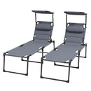 Set 2 Lettini Prendisole Pieghevoli Reclinabili 70x201,5x45 cm in Metallo e Tessuto Oxford Grigio