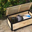 Panca Contenitore da 121L con 4 Rotelle e Maniglie 100x50x43 cm in Legno e Acciaio Colore Legno