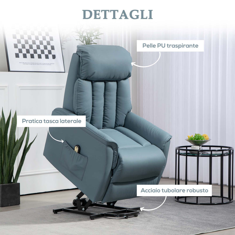 Poltrona Relax Reclinabile Alzapersone Elettrica con Telecomando Azzurro   