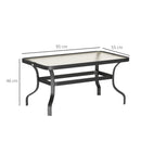 Tavolino da Esterno Rettangolare 95x55x46 cm Piano in Vetro in Metallo Nero   