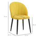 Set 2 Sedie Design Nordico 52x54x79 cm Tessuto Effetto Velluto Giallo   