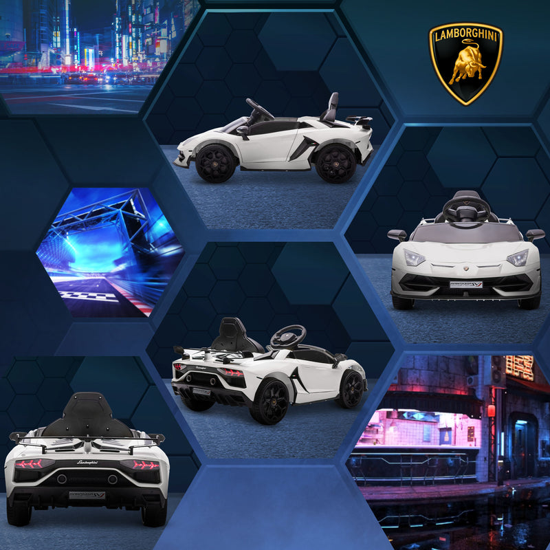 Macchina Elettrica per Bambini 12V con Licenza Lamborghini Aventador SVJ Roadster Bianco