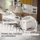 Tavolo Allungabile 45-300x90x75,5 cm Max 6 Persone in Metallo e MDF Bianco