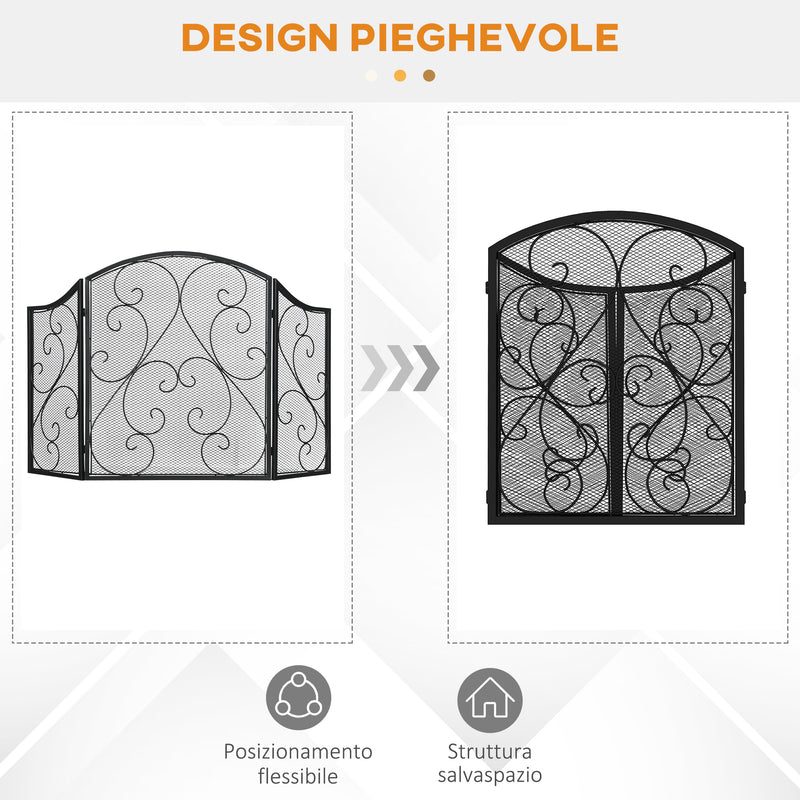 Parascintille con Antine 66x31x81 cm in Metallo Nero